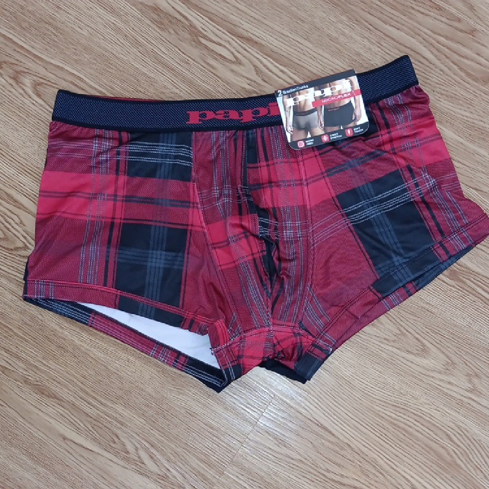 Papi Mens XL  Red and Black Plaid  Boxer Briefs Stretchy Fit A Pair NWT